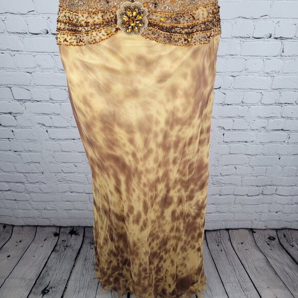 NWD Morell Maxie Brown Silk Chiffon Beaded Rhinestone Strappy Dress 8 - Picture 11 of 16